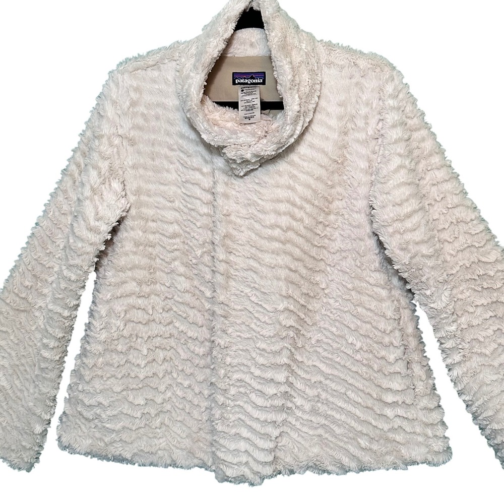 Patagonia Womens Jacket M Pelage Raschel Fleece Fur Wrap Asymmetrical Cream - Picture 4 of 13